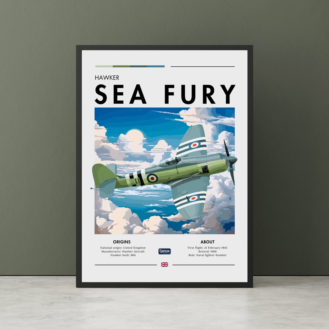 Hawker Sea Fury British Naval Fighter Bomber Aviation Art Poster