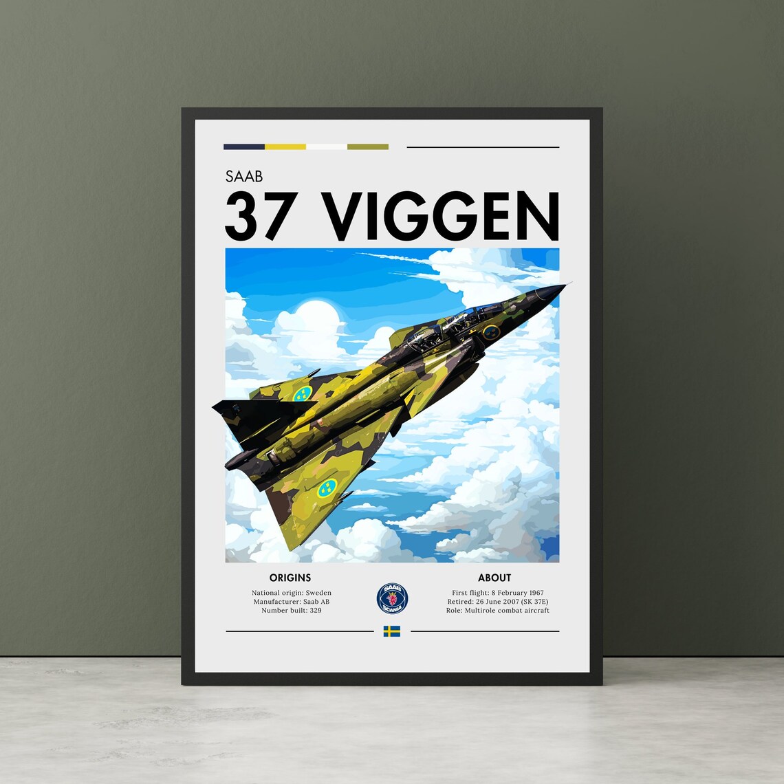 Saab 37 Viggen Aviation Art Print, Swedish Jet