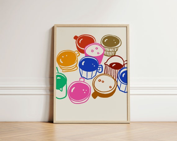 Coffee Mugs Print Poster Kitchen Wall Art Decor Apartment Trendy Unframed
