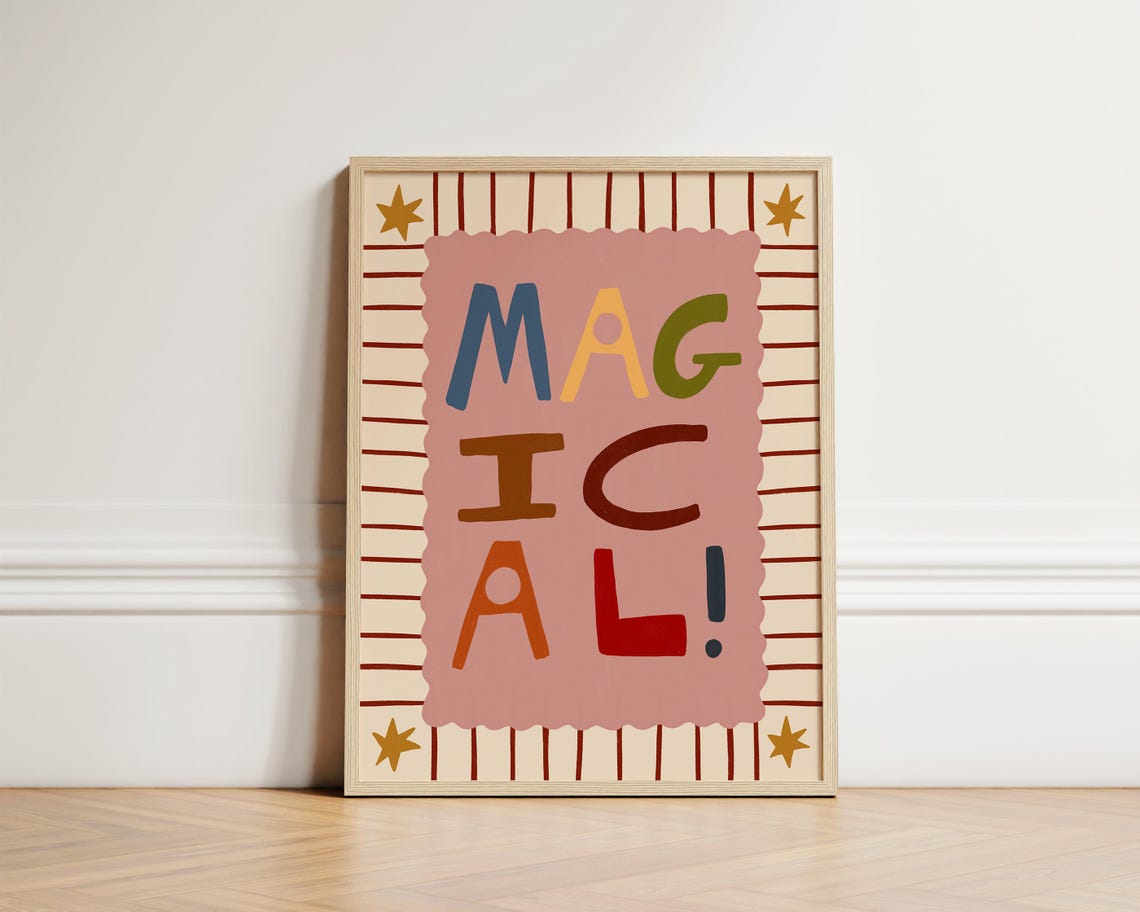 Magical Colorful Hand Lettering Nursery Kids Room Playroom Wall Art