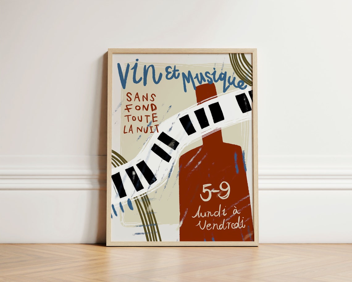 Wine And Music Vintage Retro Art Print