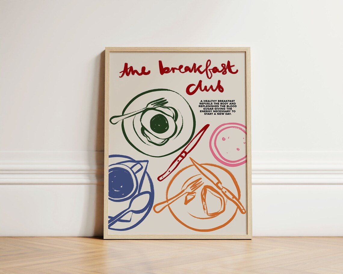 The Breakfast Club Line Art Colorful Table Settings Kitchen Dining Wall Art