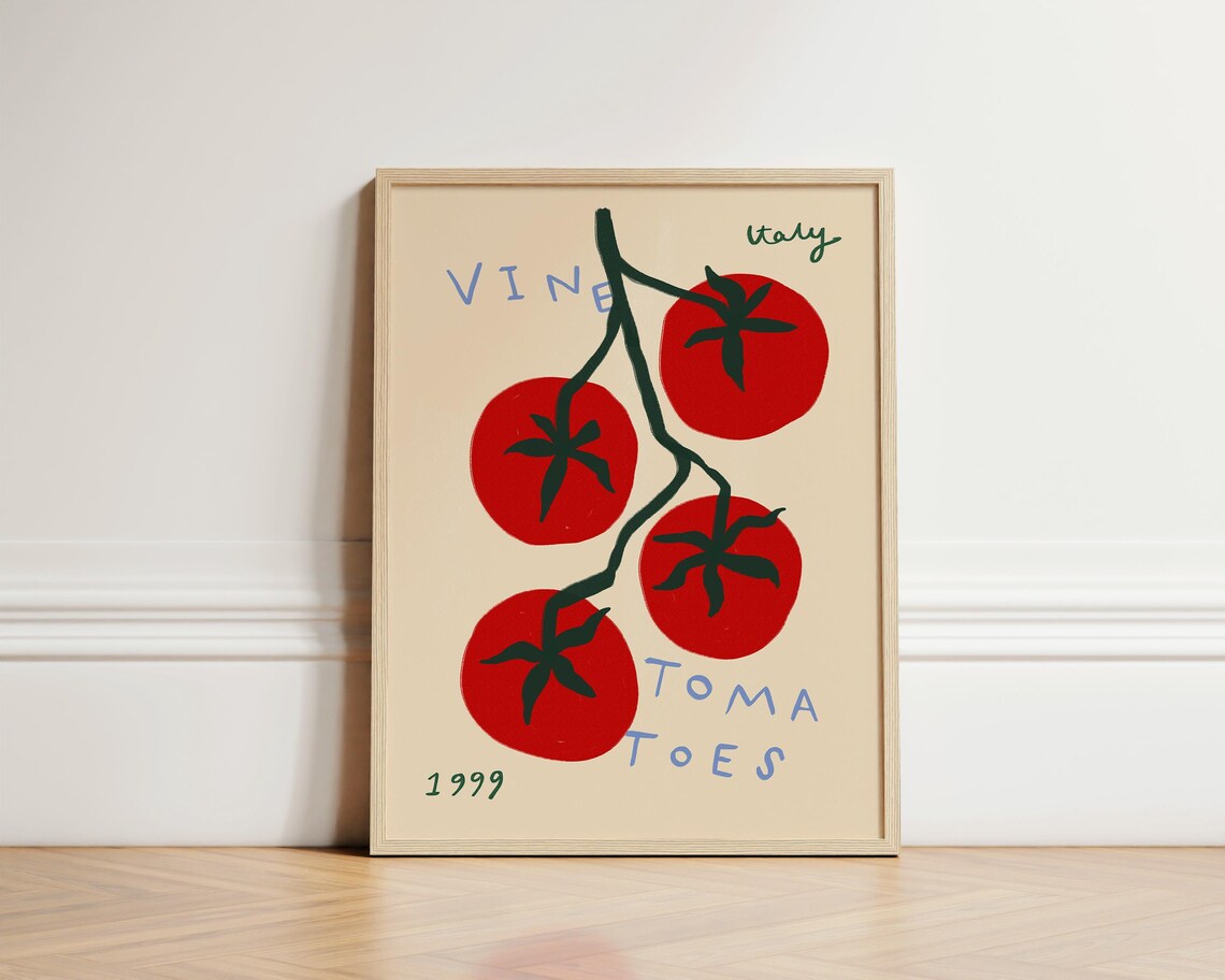 Vine Tomatoes Retro Italian Kitchen Art Print