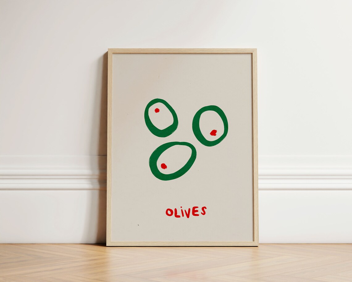 Olives Retro Kitchen Art Print, Vintage Decor