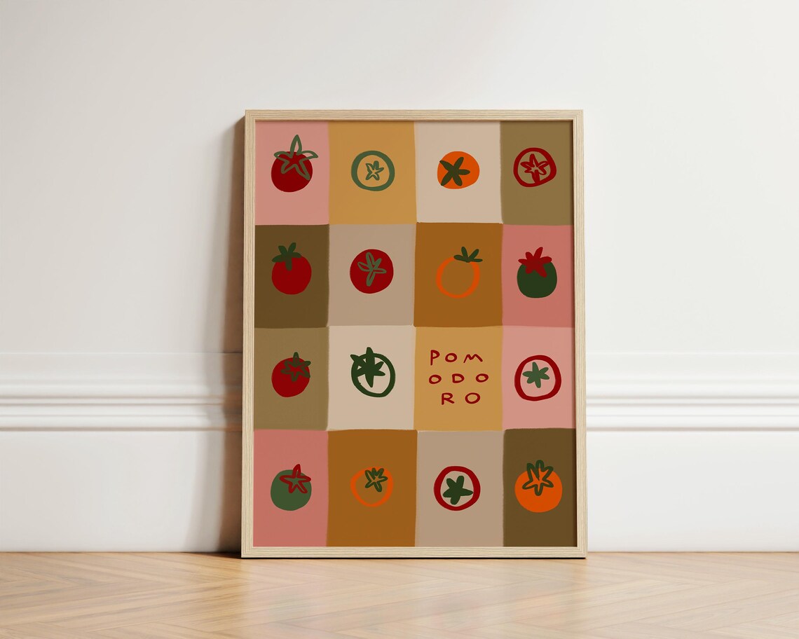 Pomodoro Print, Hand Drawn Tomatoes Kitchen Art