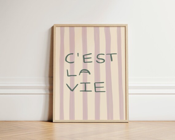 Cest La Vie Hand Lettered Striped Blush Boho Typography Poster