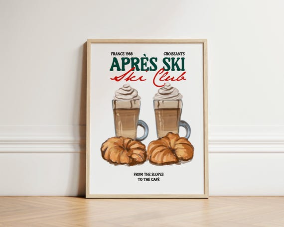 Aprs Ski Cafe Print Apres Skiing Wall Art Cabin Winter Decor Chalet Skiers Snow Unframed