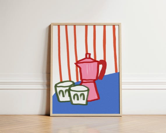 Moka Pot Print Coffee Poster Stripe Art Wall Kitchen Unframed