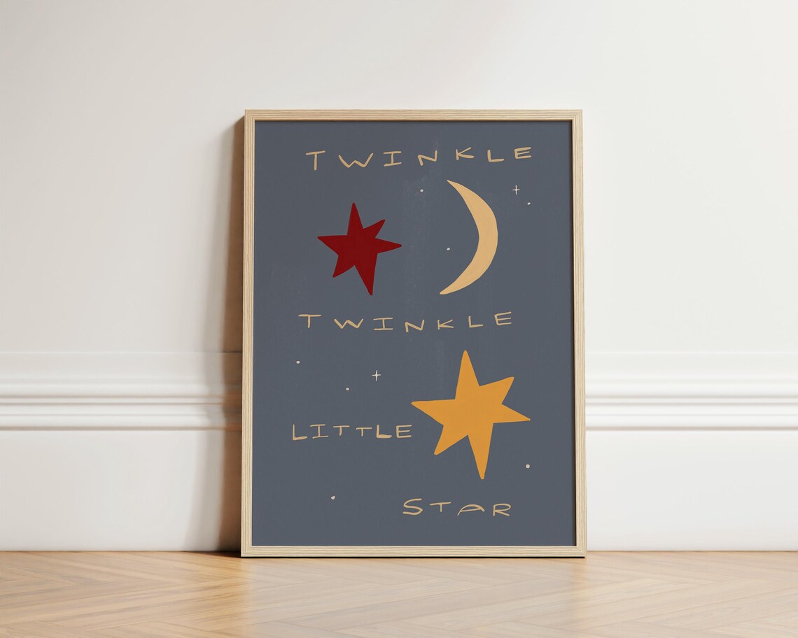 Twinkle Little Star Moon And Stars Nursery Art Print