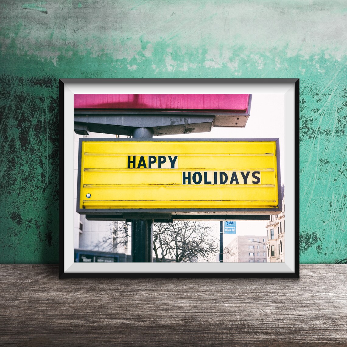 Happy Holidays Bright Yellow Changeable Letter Sign Photography Poster