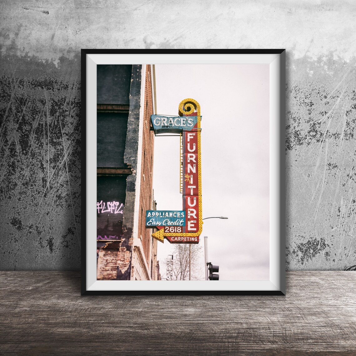 Graces Furniture Retro Neon Sign Logan Square Chicago Daytime Poster
