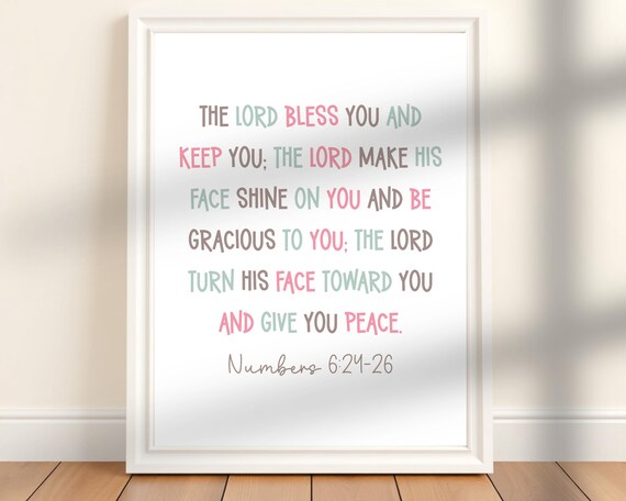 Numbers 6 24 26 The Lord Bless You Pastel Script Christian Gift Print