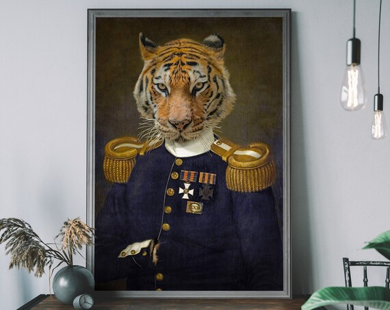 Victorian Tiger Portrait, Renaissance Animal Art Print