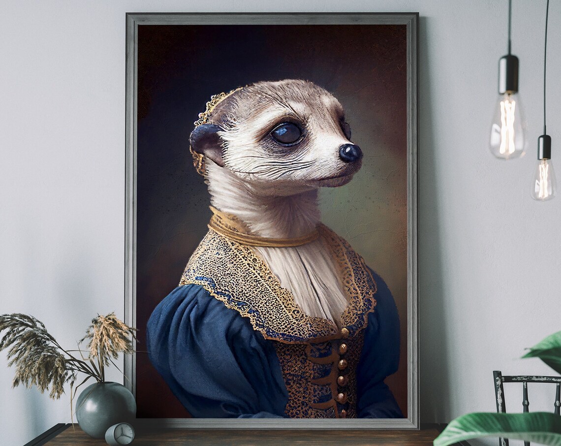 Vintage Meerkat Portrait, Renaissance Animal Poster