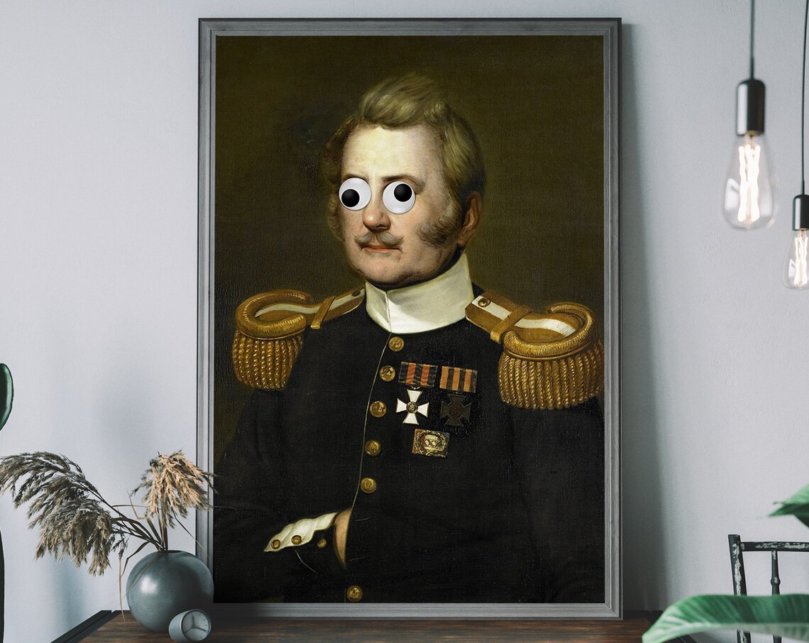 Vintage Regal Portrait With Googly Eyes Art Print
