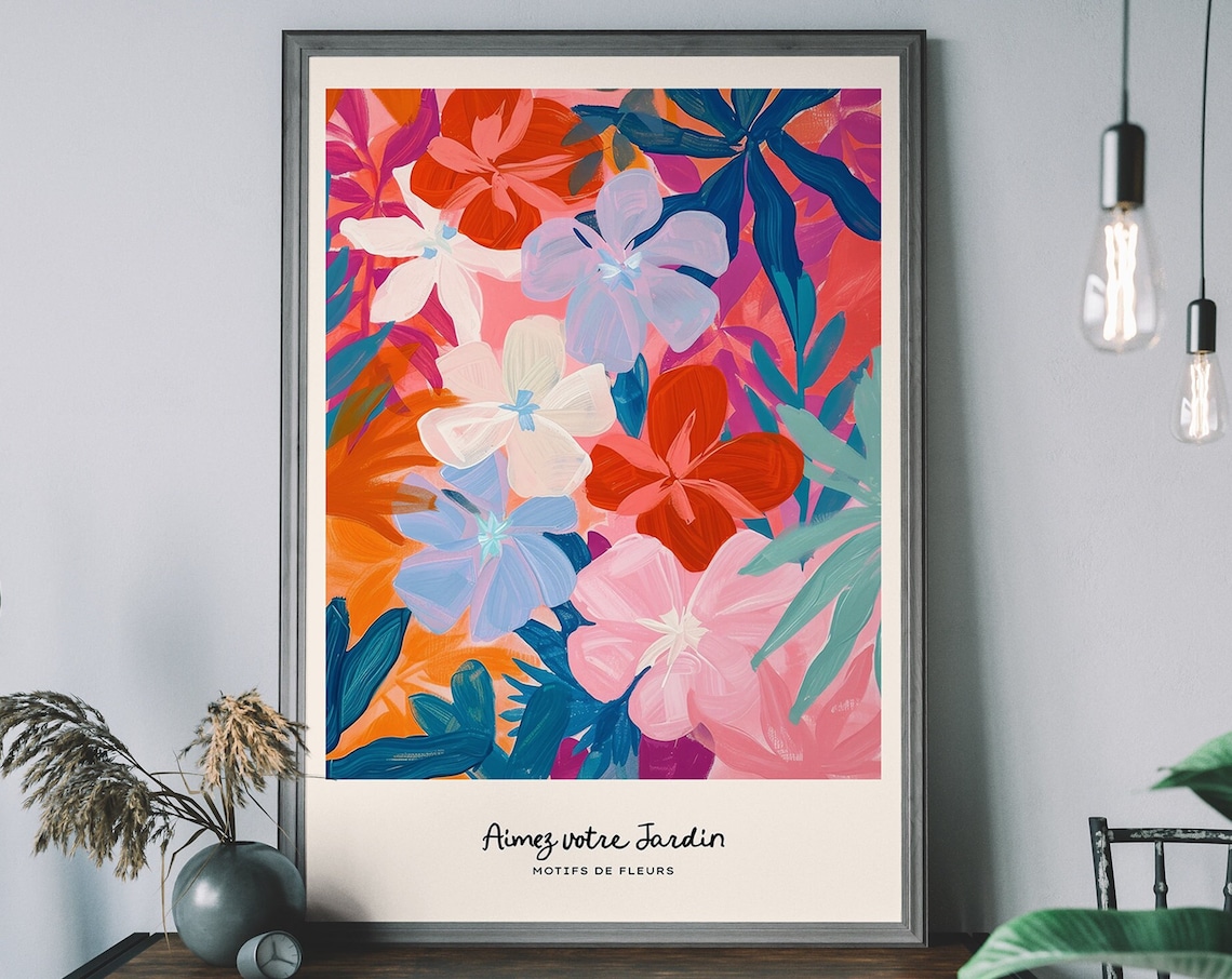 Aimez votre Jardin Vibrant Tropical Floral Pattern Motifs Poster