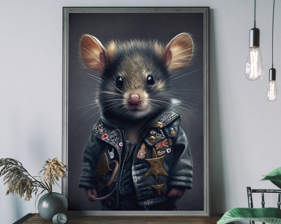 Punk Rock Mouse Leather Jacket Patch Cool Funny Animal Art Poster