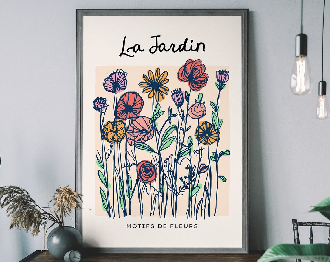 La Jardin Motifs de Fleurs Hand Drawn Wildflower Illustration Poster