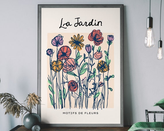 London Flower Market Print Abstract Wall Art Retro Floral Poster Botanical Illustration Boho Flowers Minimal