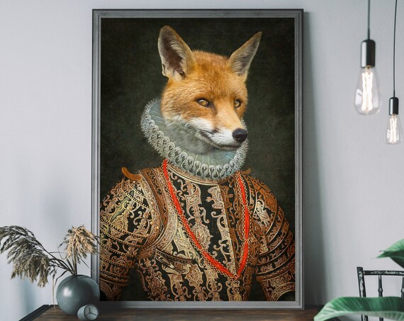 Victorian Fox Portrait Renaissance Animal Painting Altered Art Print Human Body