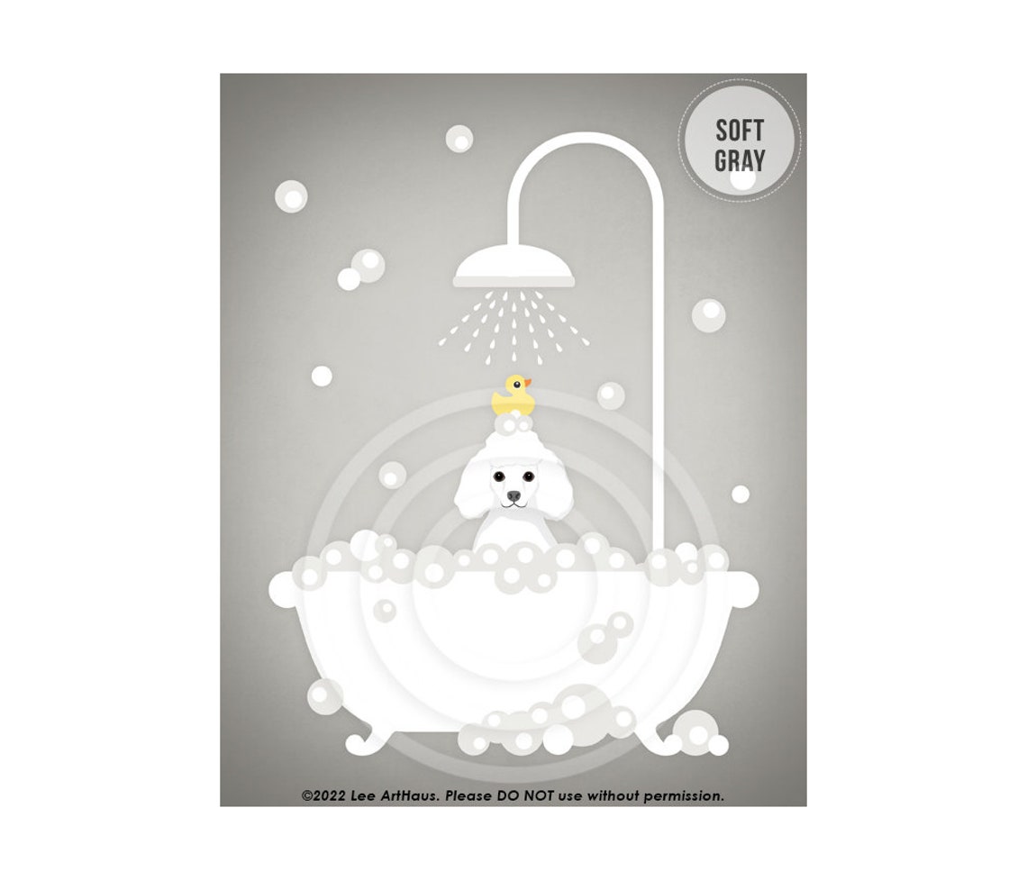 White Poodle Bubble Bath Pink Clawfoot Tub Rubber Duck Wall Art - Image 3
