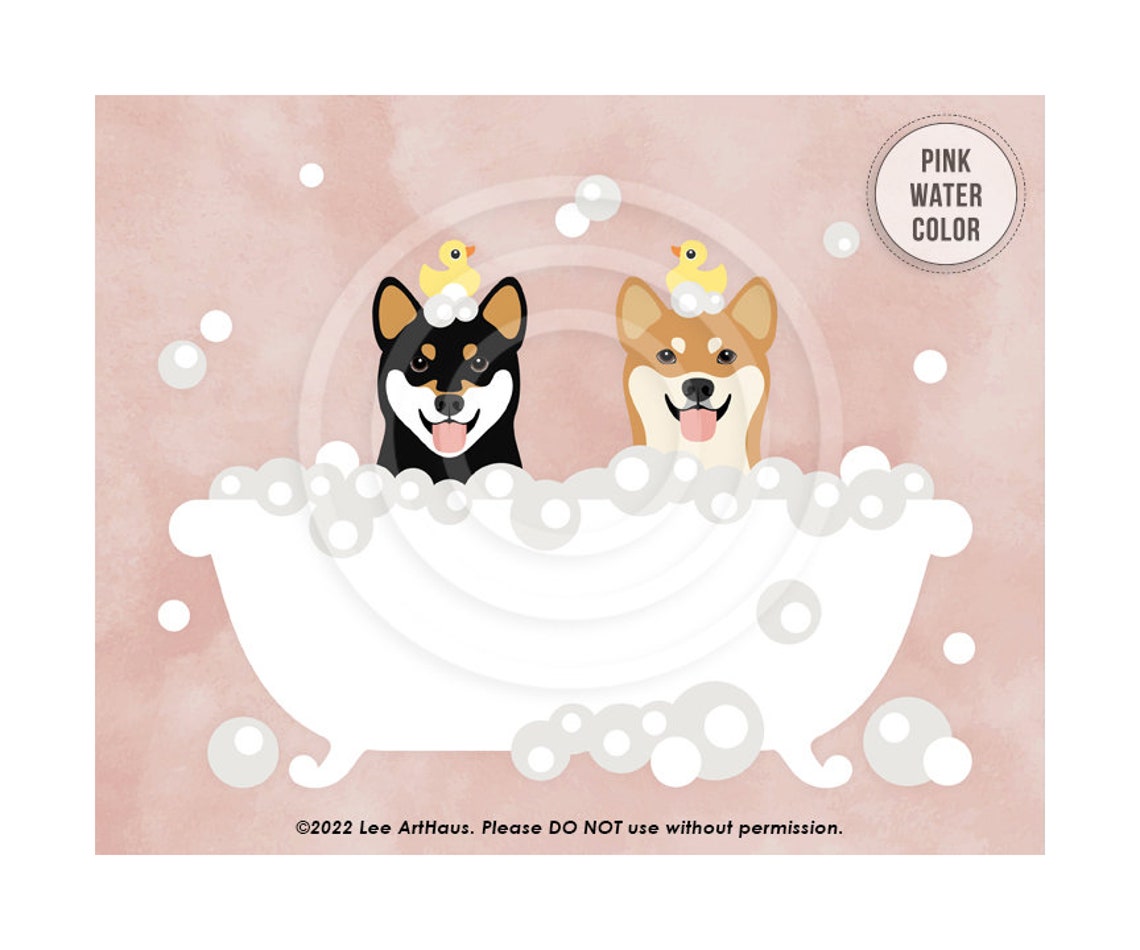 212dp Dog Prints Two Happy Shiba Inu Dogs In Bubble Bath Bathtub Wall Art Shiba Mom Gifts Cute Dog Artwork Shiba Inus Dog Decor - Image 2