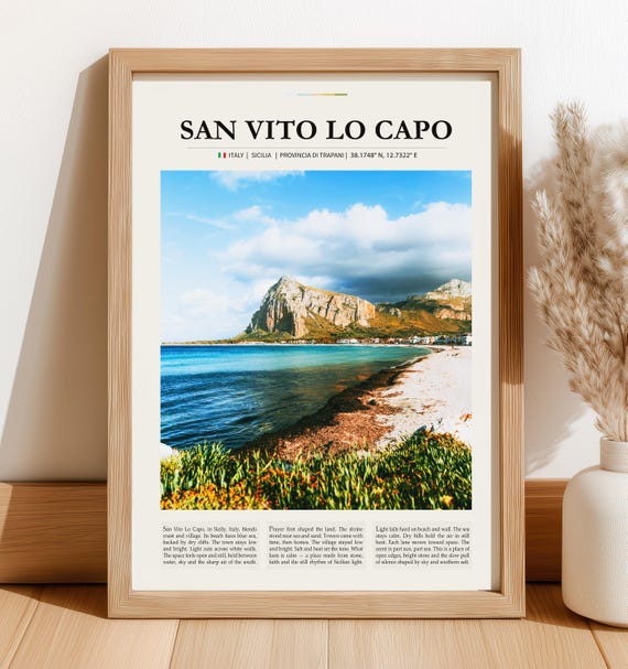 San Vito Lo Capo Poster Italy Wall Art Travel Print Sicily Beach Town Instant Mediterranean Home Decor