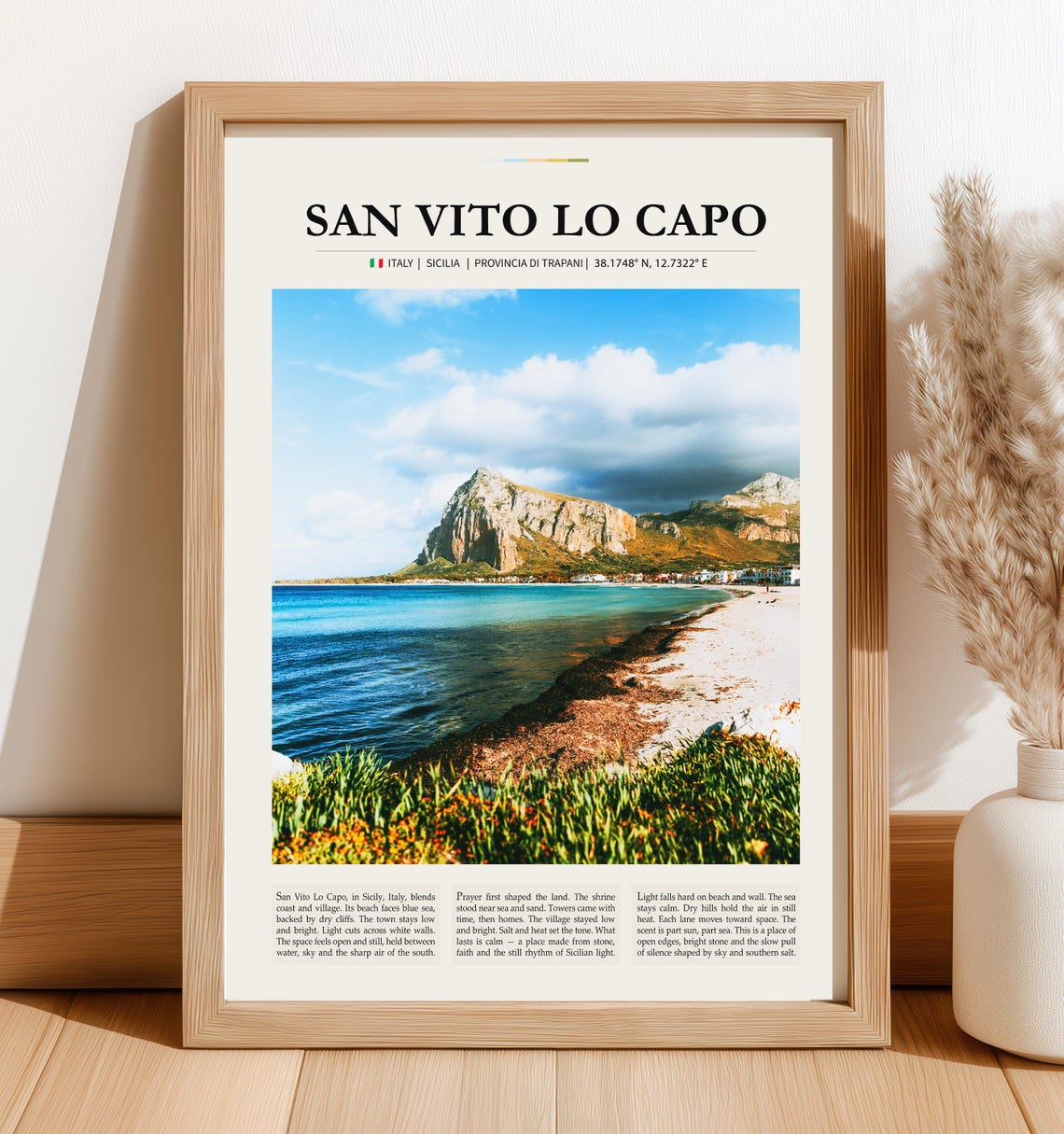 San Vito Lo Capo Sicily Italy Beach Mountain Coast Travel Poster