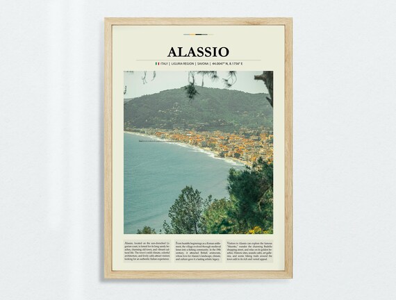Alassio Italy Liguria Curving Beach Bay Coastal Travel Poster