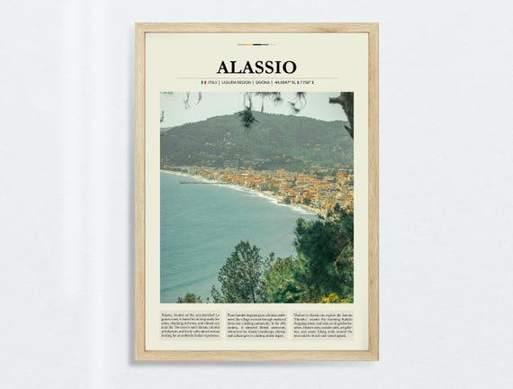 Alassio Italy Travel Poster Vintage Coastal Wall Art Mediterranean Decor Liguria Retro Print