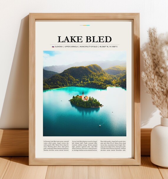 Lake Bled Slovenia Island Church Emerald Waters Vintage Travel Poster