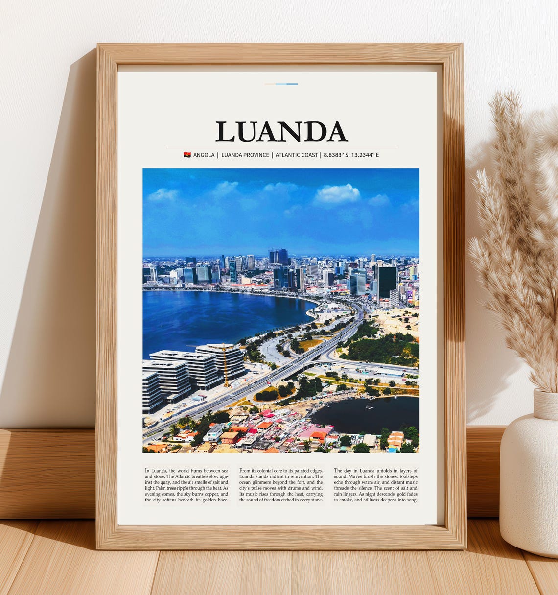 Luanda Angola Atlantic Coast City Skyline Vintage Travel Poster