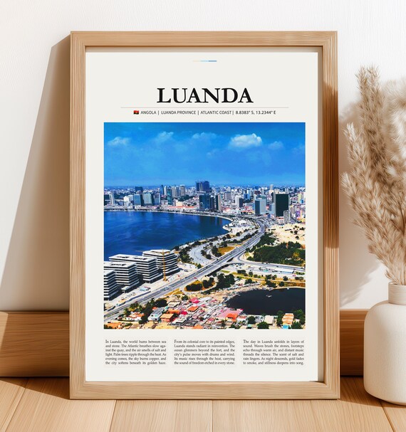 Luanda Angola Atlantic Coast City Skyline Vintage Travel Poster