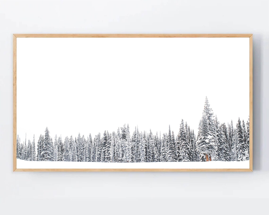 Snowy Winter Forest Treeline Minimalist White Christmas Landscape Poster