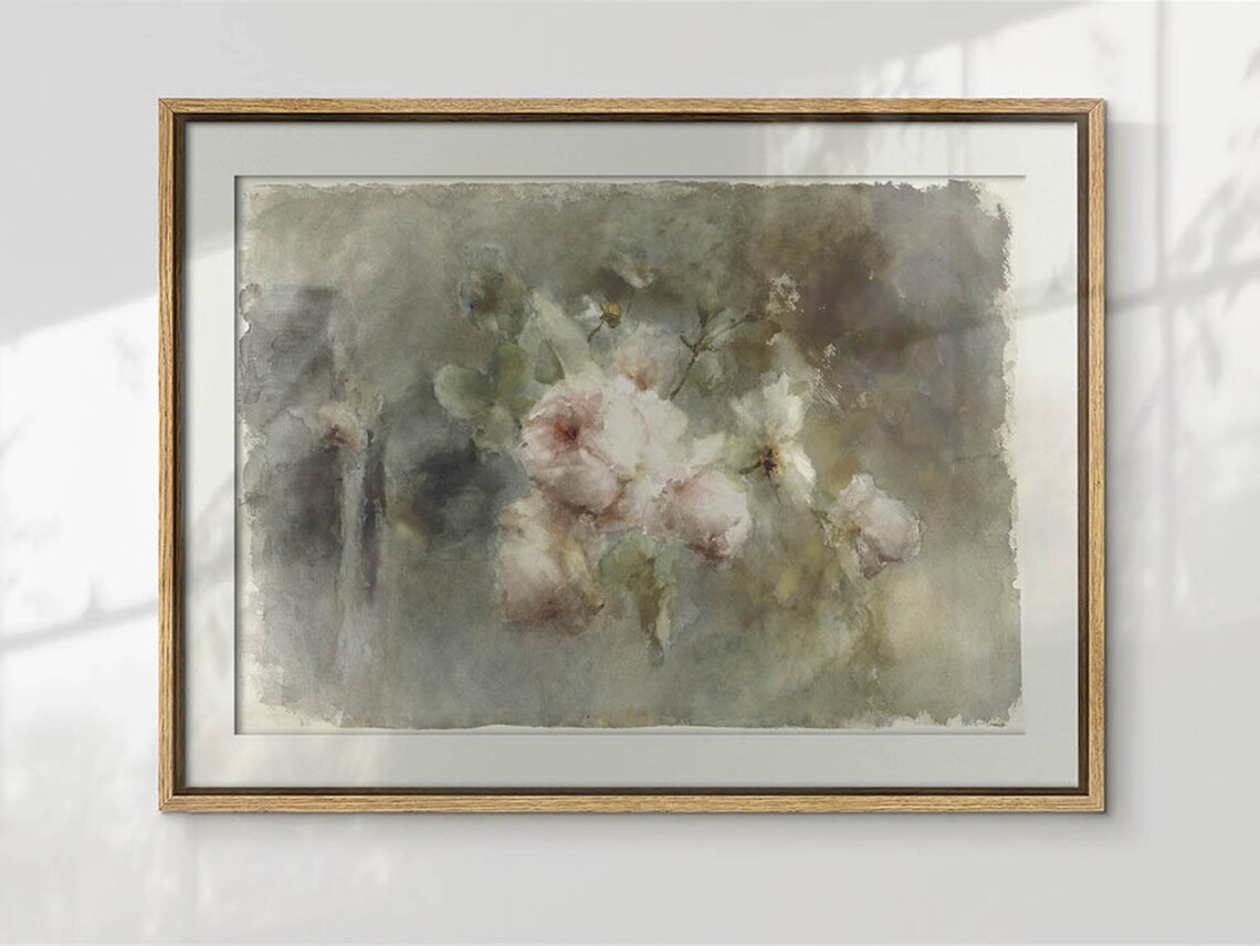 Blush Pink Roses Soft Watercolor Floral Impressionist Art Poster