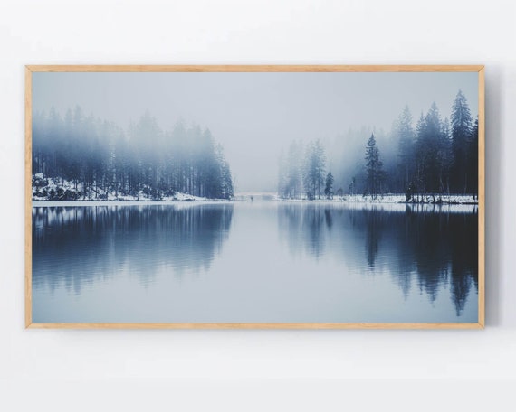 Misty Lake Samsung Tv Frame Art Winter Nature Fog Photo Cover Instant