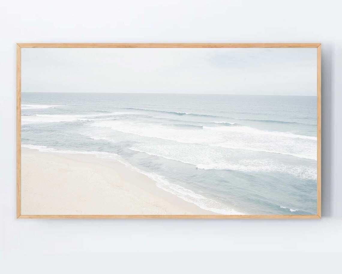 Soft Pastel Beach Photo Print Gentle Ocean Waves Neutral Coastal Decor