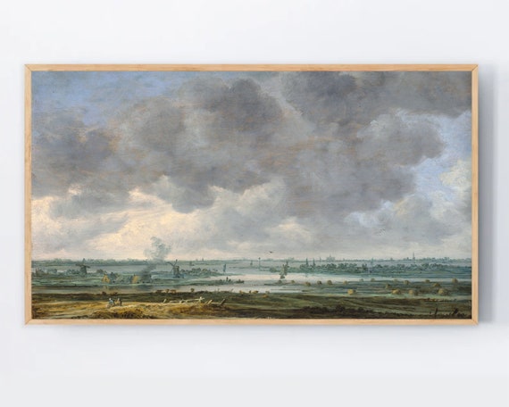 Antique Oil Painting For Samsung Frame Tv Art Vintage Landscape Moody Cloud