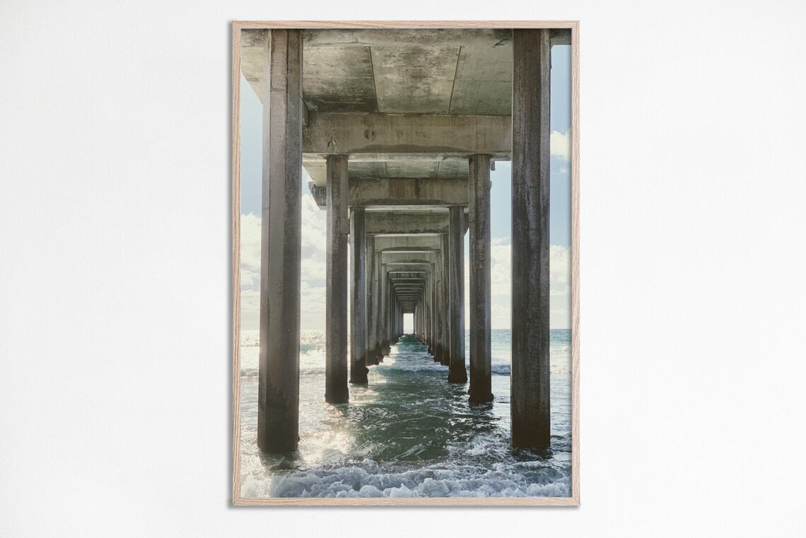 San Diego Pier Print, Neutral Beach Travel Poster