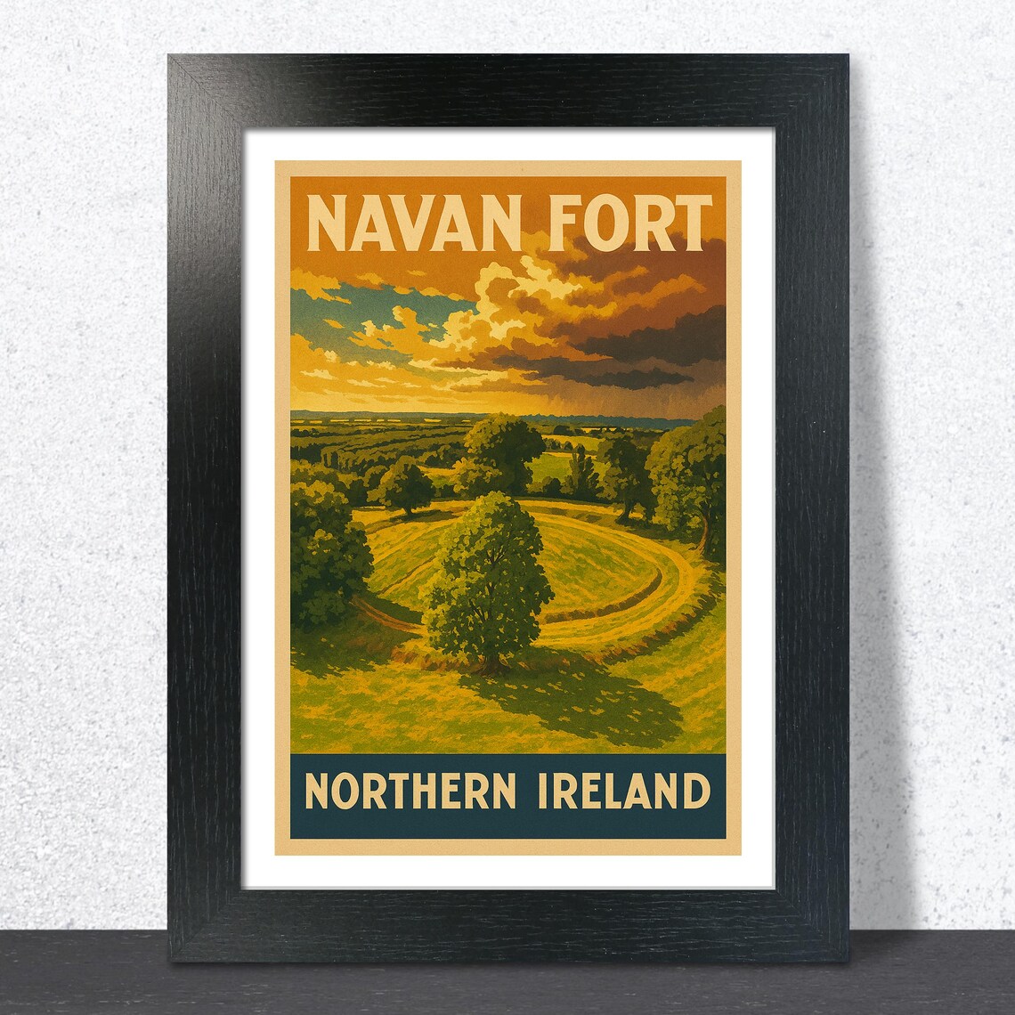 Navan Fort Northern Ireland Ancient Mound Vintage Travel Poster Art