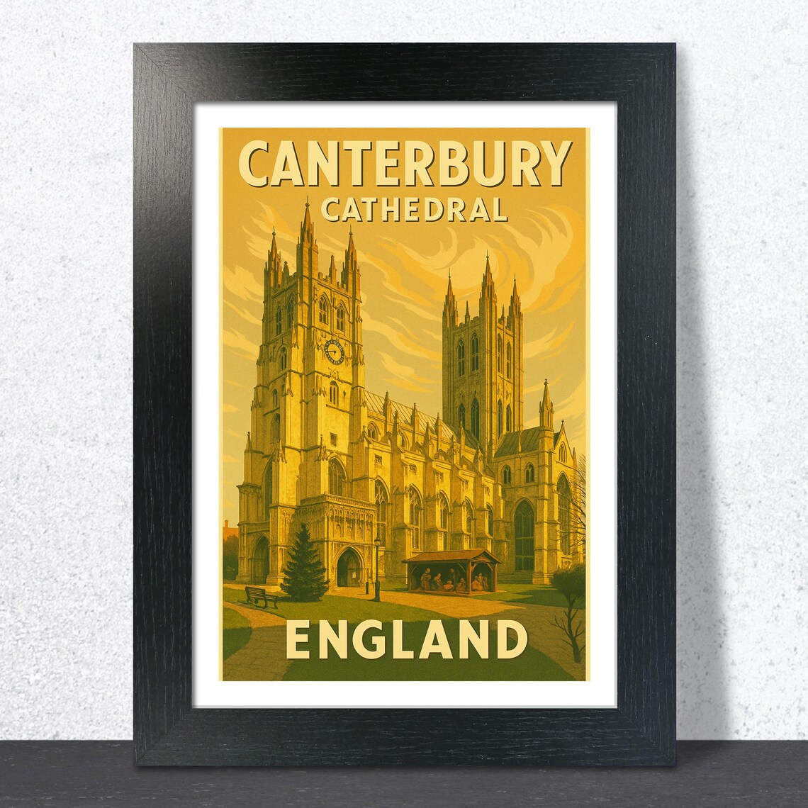 Canterbury Cathedral England Golden Sunset Vintage Travel Poster