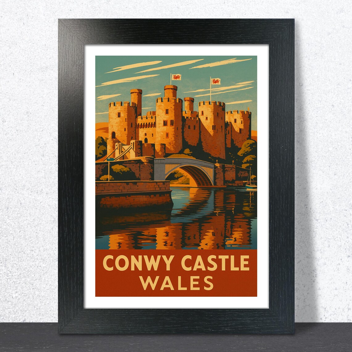 Conwy Castle Wales Waterfront Fortress Vintage Travel Wall Poster
