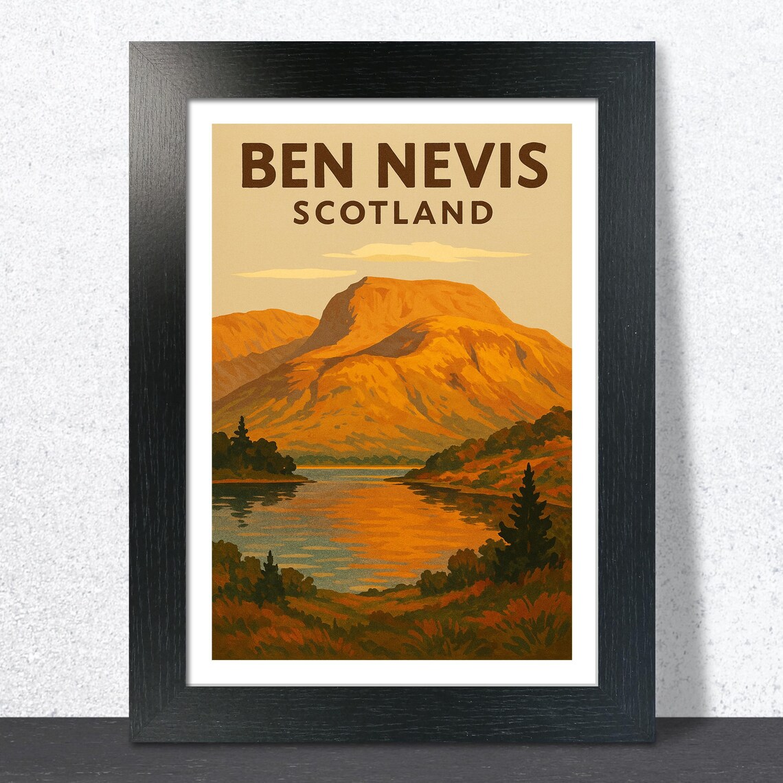 Ben Nevis Scotland Golden Hour Vintage Mountain Travel Poster