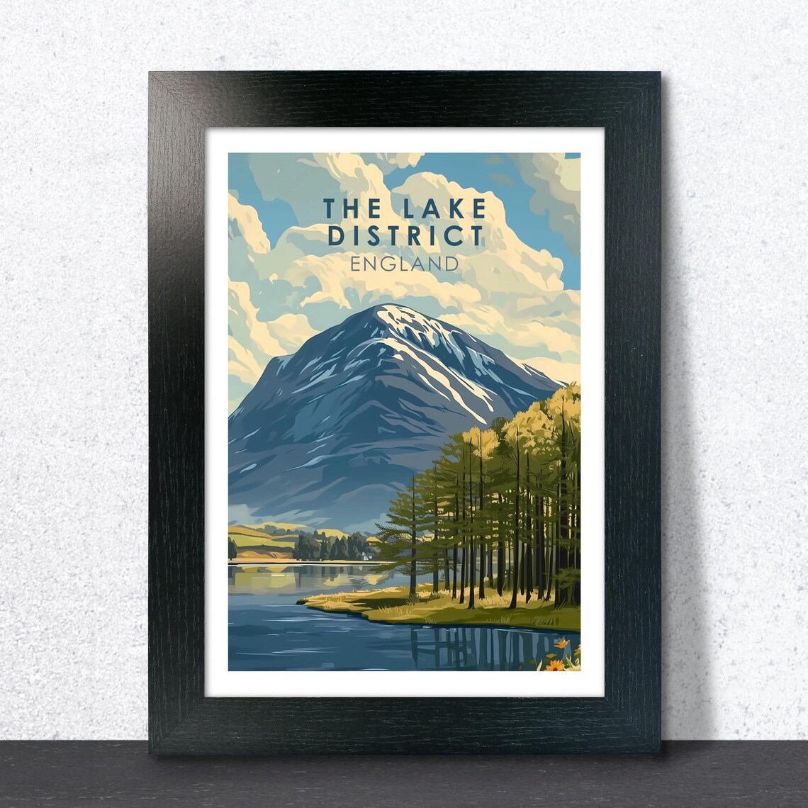 The Lake District England Mountain Lake Vintage Travel Poster