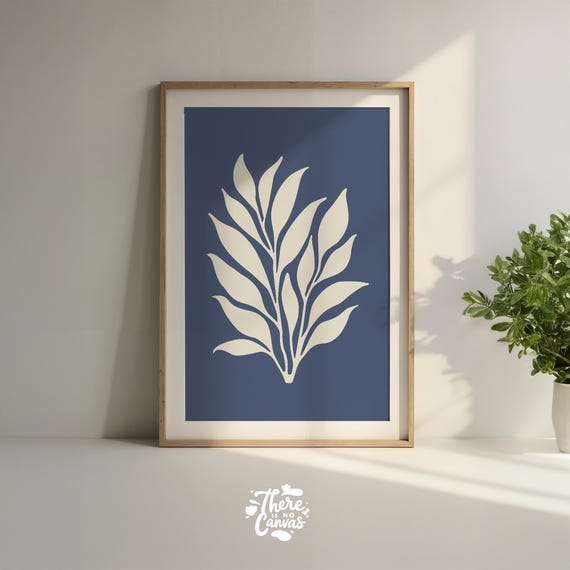 Midnight Indigo Leaf Print Modern Botanical Wall Art