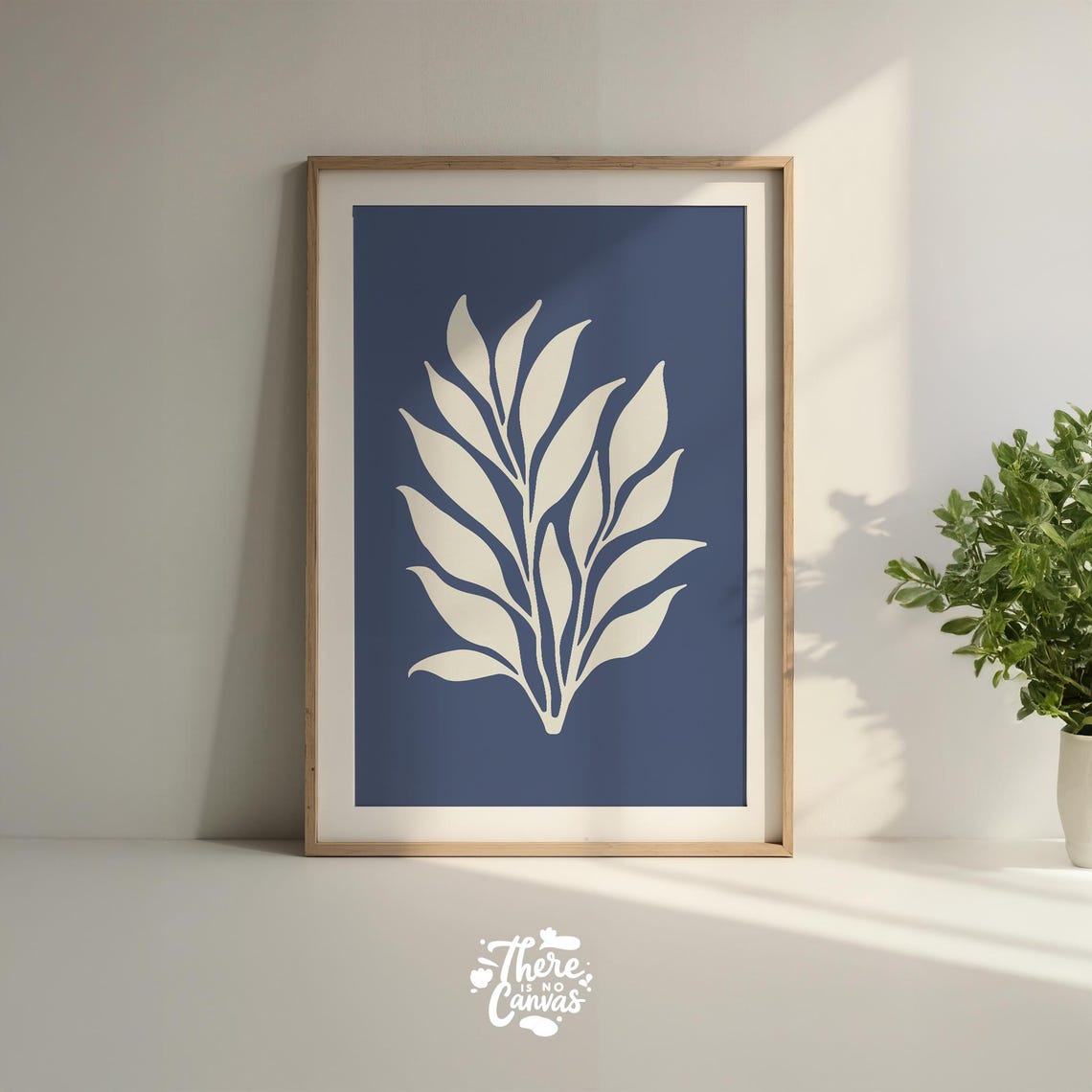 Midnight Indigo Leaf Silhouette Modern Botanical Cream Art Poster
