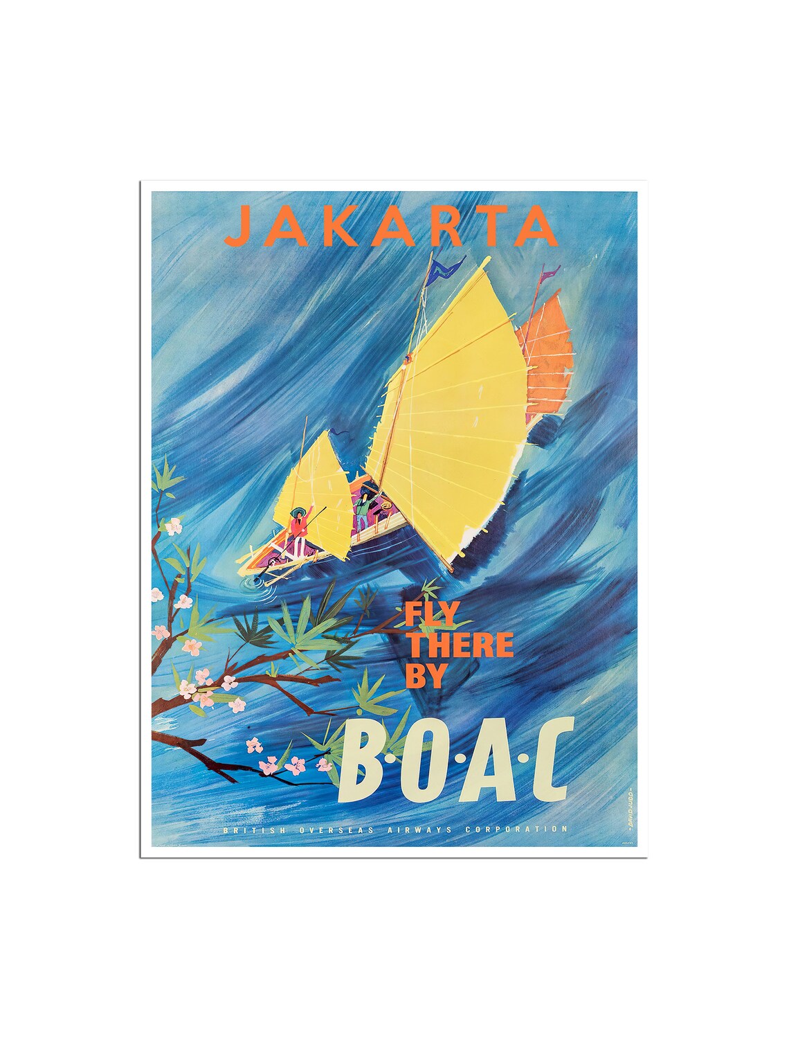 Jakarta Indonesia Vintage Sailing Ships BOAC Airline Travel Poster