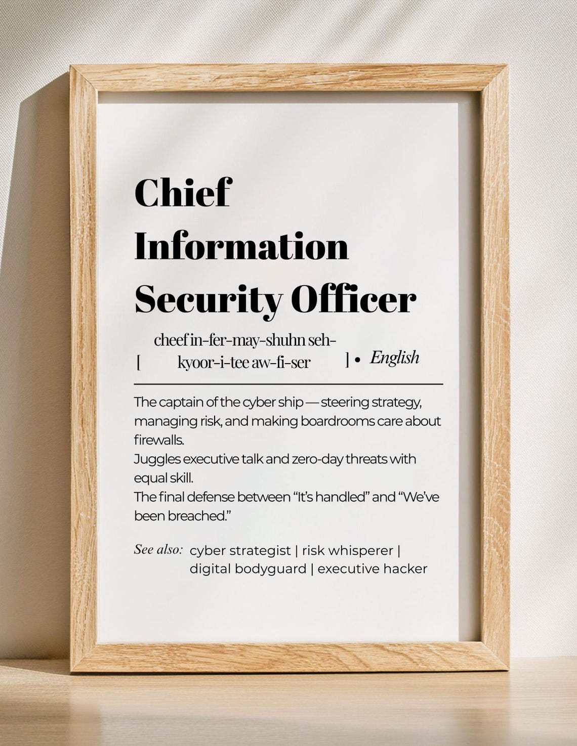 Chief Information Security Officer Funny Definition Office Wall Poster