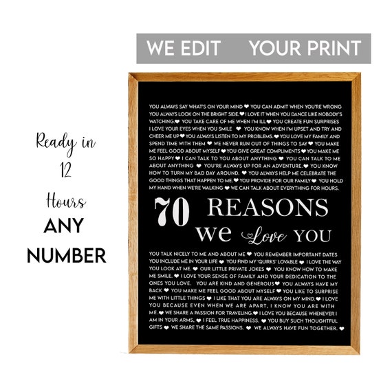 70 Reasons I Love You 70 Things I Love About You Boyfriends 70th Boyfriends 70th Wifes 70th 70th Birthday Seventy Birthday