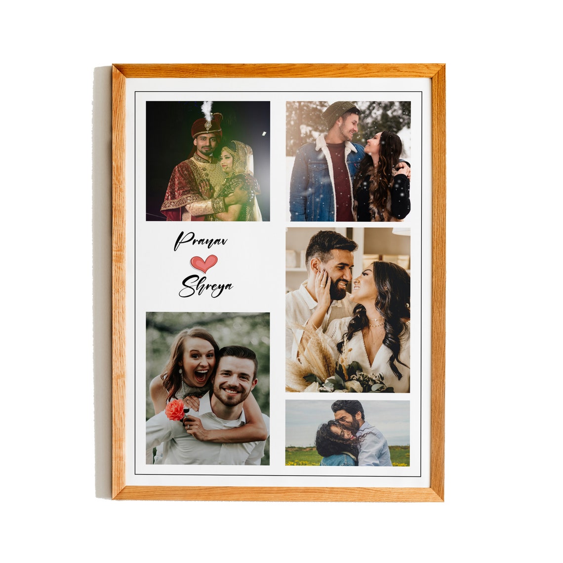 Personalized Couple Photo Collage 5 Picture Custom Names Gift Poster
